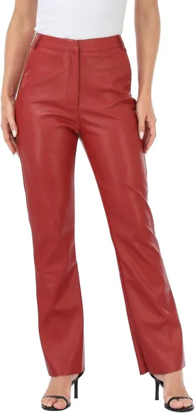 HDE Women's Faux Leather Pants High Waisted Straight Leg Trousers with Pockets
