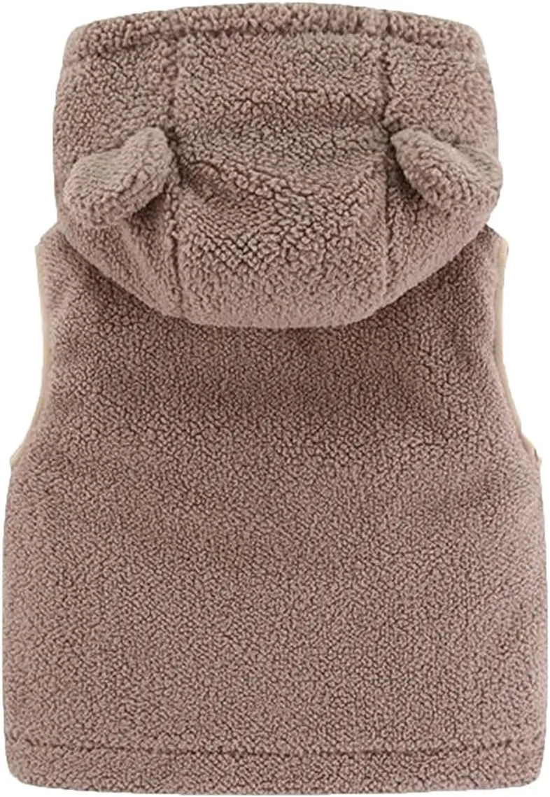 Infant Boys Fuzzy Winter Vest Warmth Hoodie Fleece Jacket Baby Comfy Outerwear with Pockets for Kids