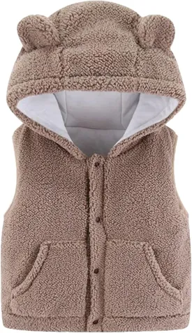 Infant Boys Fuzzy Winter Vest Warmth Hoodie Fleece Jacket Baby Comfy Outerwear with Pockets for Kids