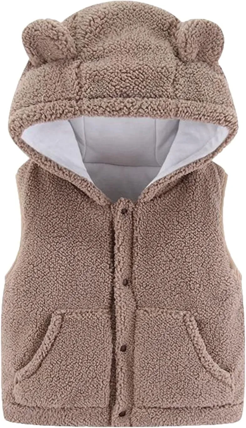 Infant Boys Fuzzy Winter Vest Warmth Hoodie Fleece Jacket Baby Comfy Outerwear with Pockets for Kids
