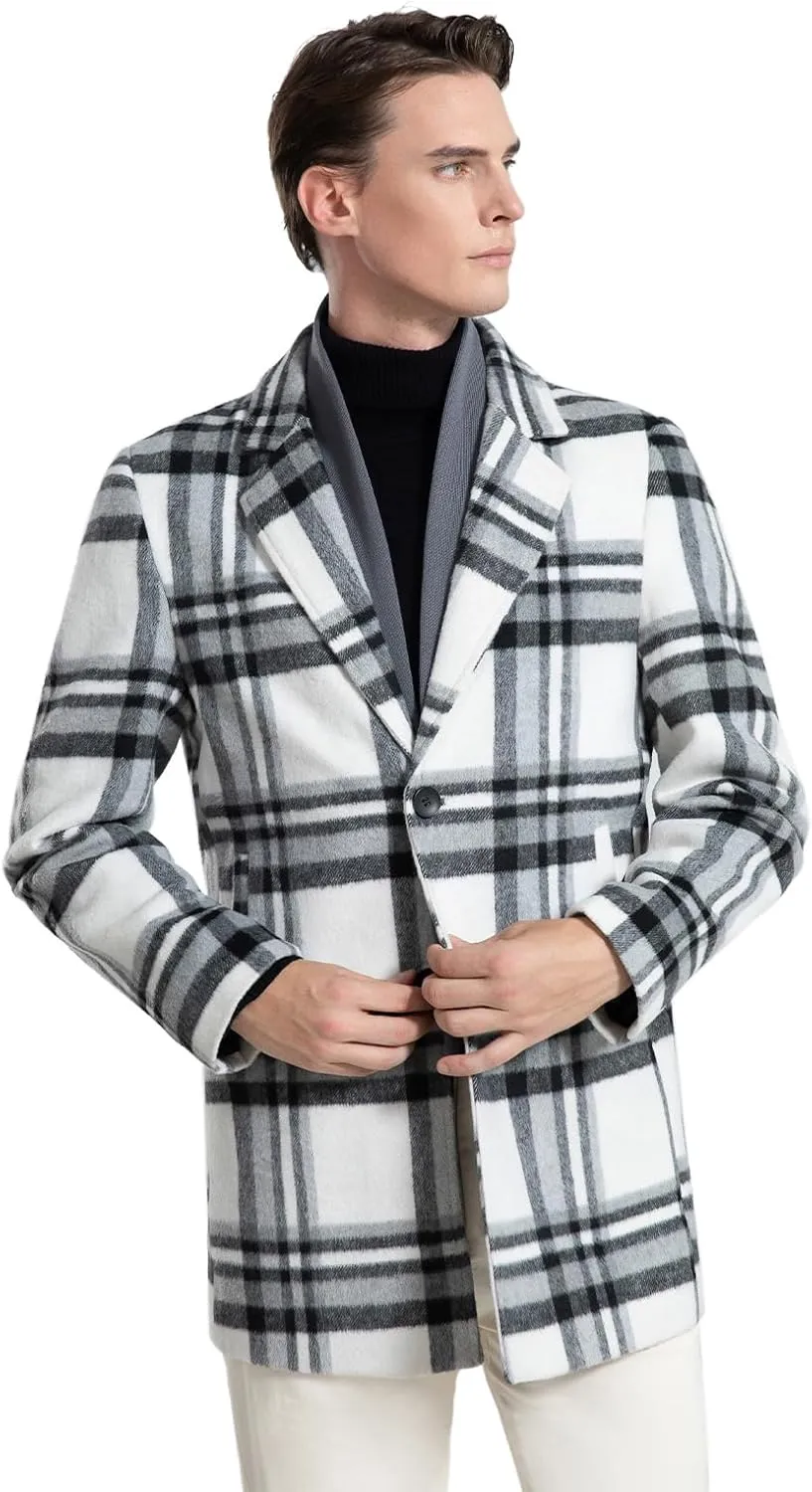 INVACHI Men's Wool Blend Pea Coat Warm Winter Trench Coat with Detachable Soft Scarf Single Breasted Overcoat
