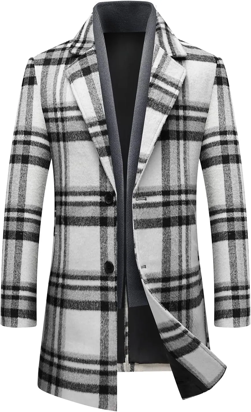 INVACHI Men's Wool Blend Pea Coat Warm Winter Trench Coat with Detachable Soft Scarf Single Breasted Overcoat