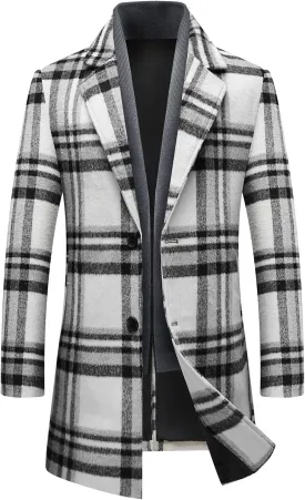 INVACHI Men's Wool Blend Pea Coat Warm Winter Trench Coat with Detachable Soft Scarf Single Breasted Overcoat