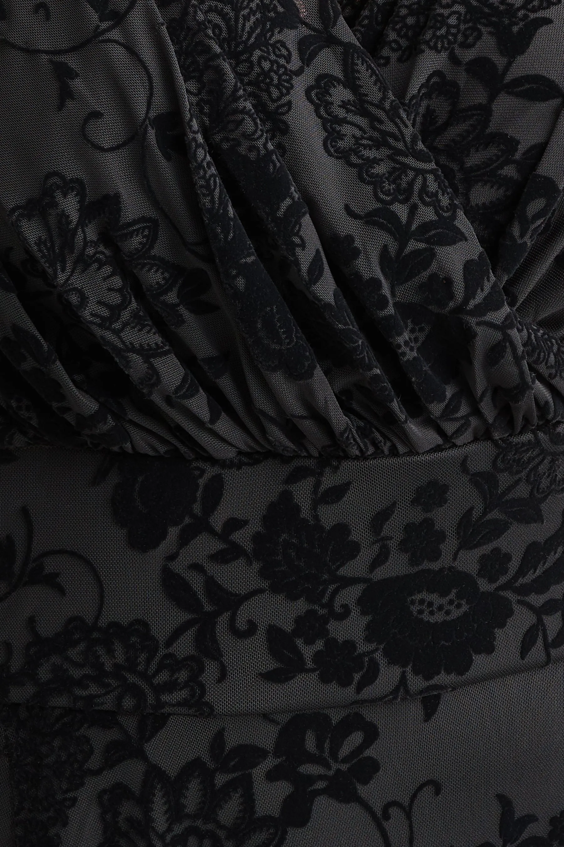 Isabelle Black Velvet Flock Angel Sleeve Maxi Dress