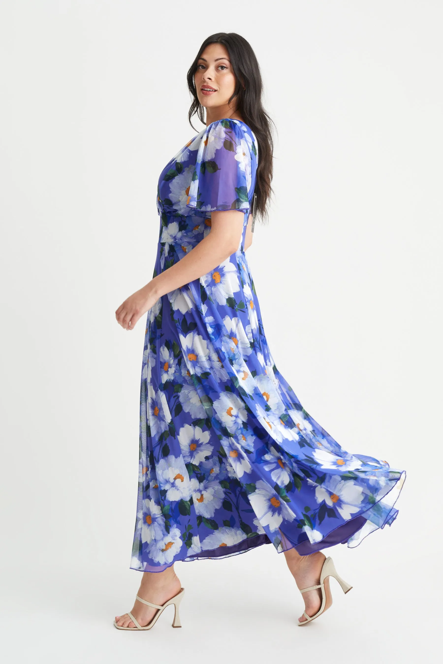 Isabelle Blue Daisy Float Sleeve Maxi Dress