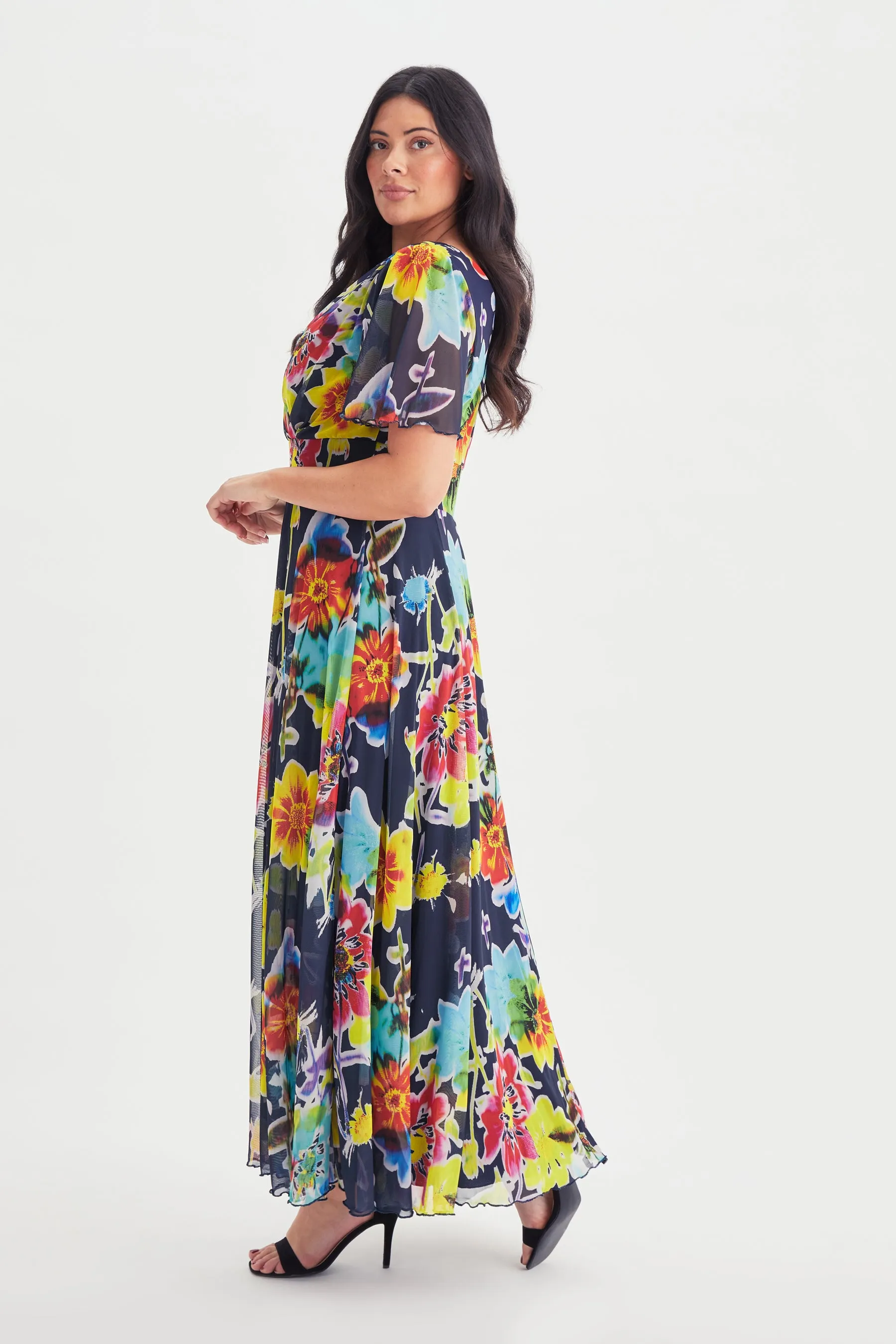 Isabelle Bright Multi Float Sleeve Maxi Dress