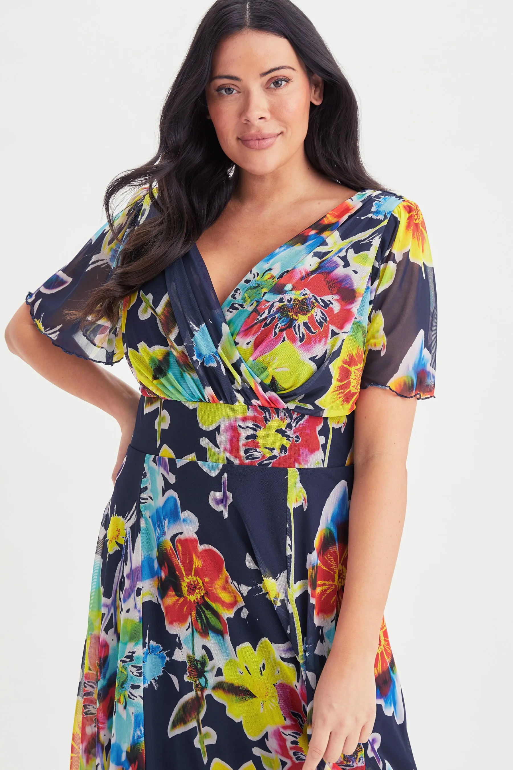 Isabelle Bright Multi Float Sleeve Maxi Dress