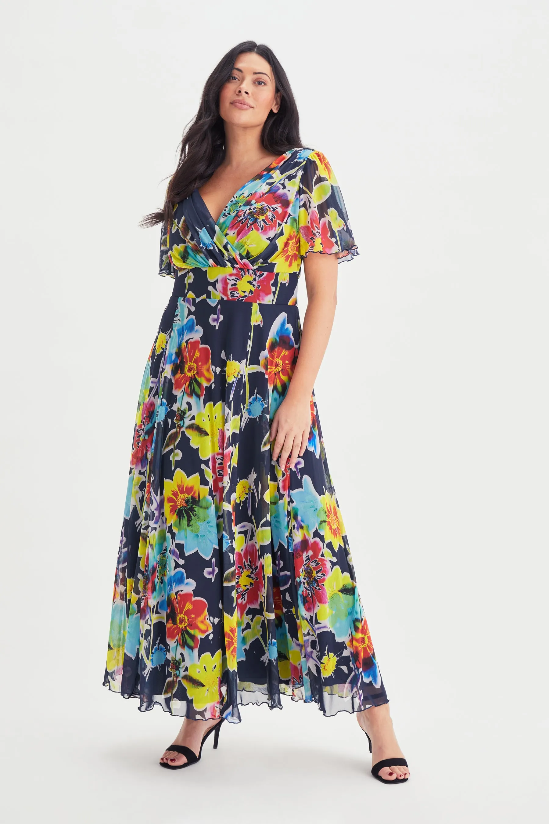 Isabelle Bright Multi Float Sleeve Maxi Dress