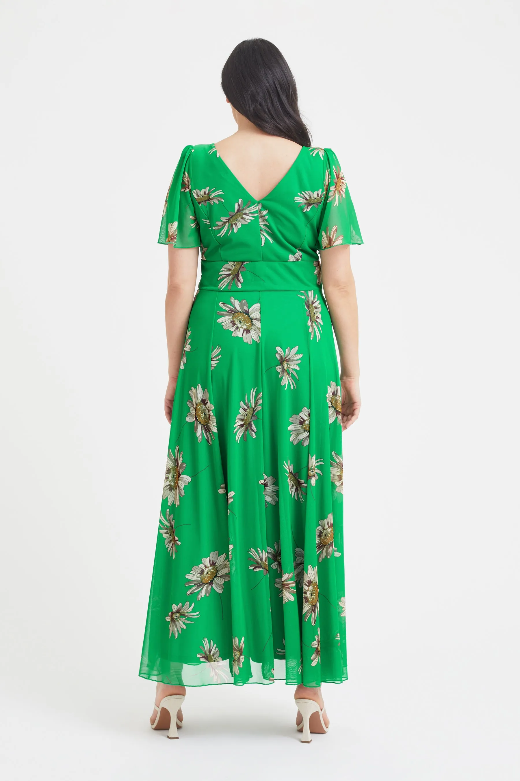 Isabelle Green Sunflower Float Sleeve Maxi Dress