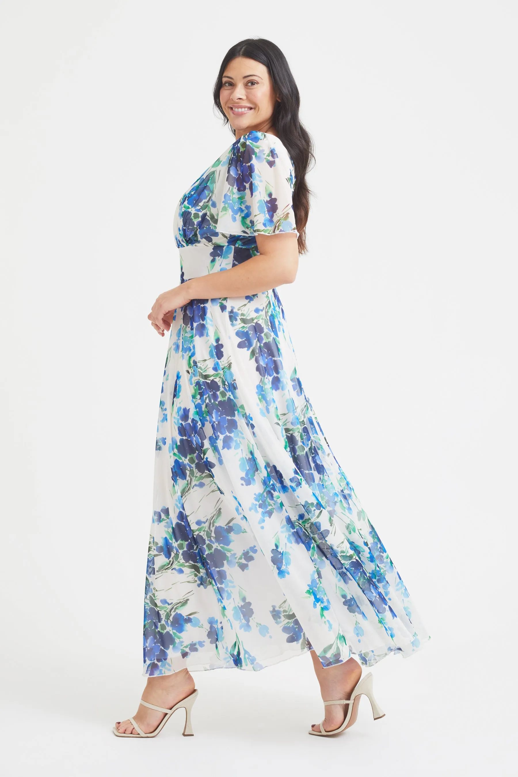 Isabelle Ivory Blue Float Sleeve Maxi Dress