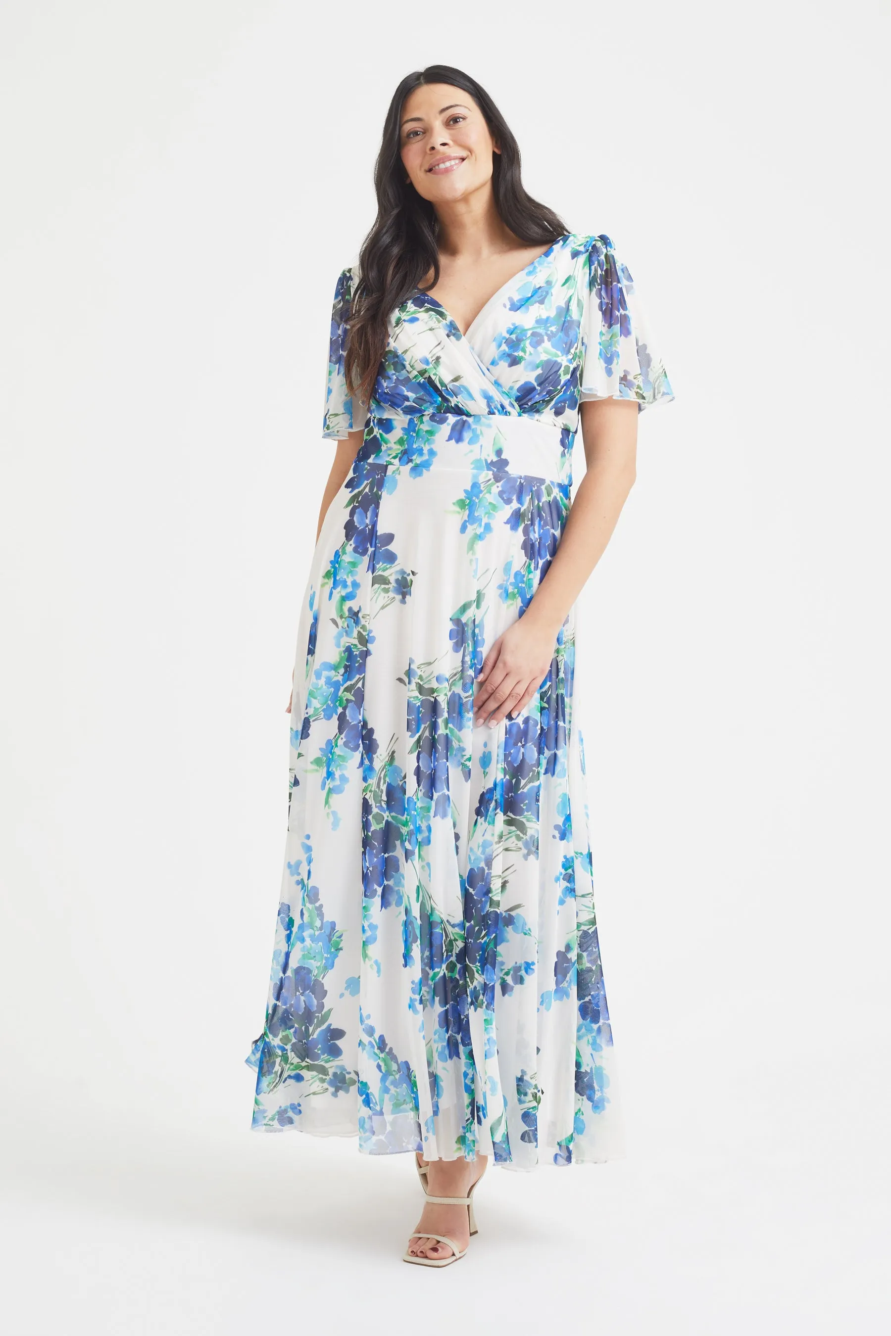 Isabelle Ivory Blue Float Sleeve Maxi Dress