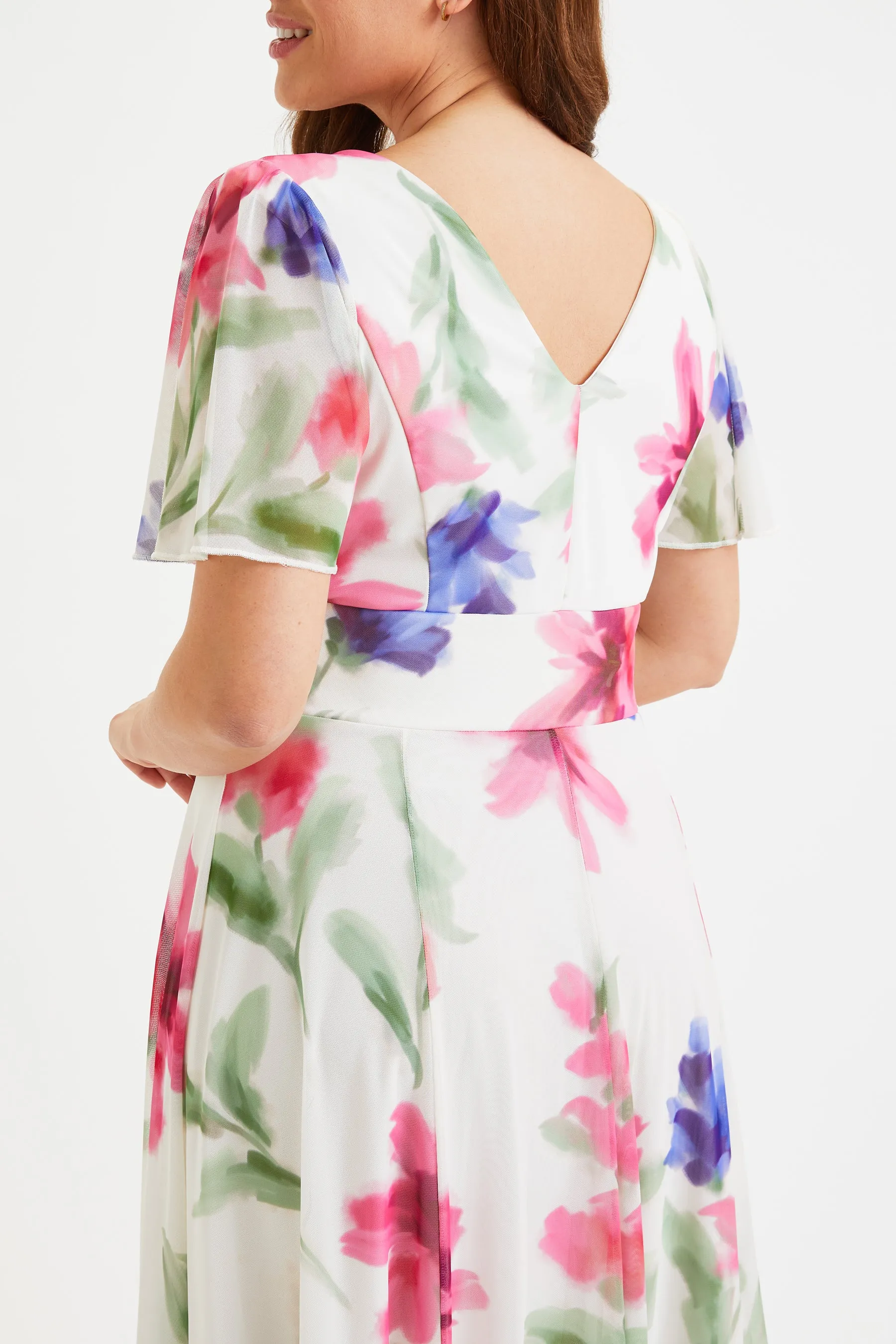 Isabelle Ivory Pink Blue Float Sleeve Maxi Dress