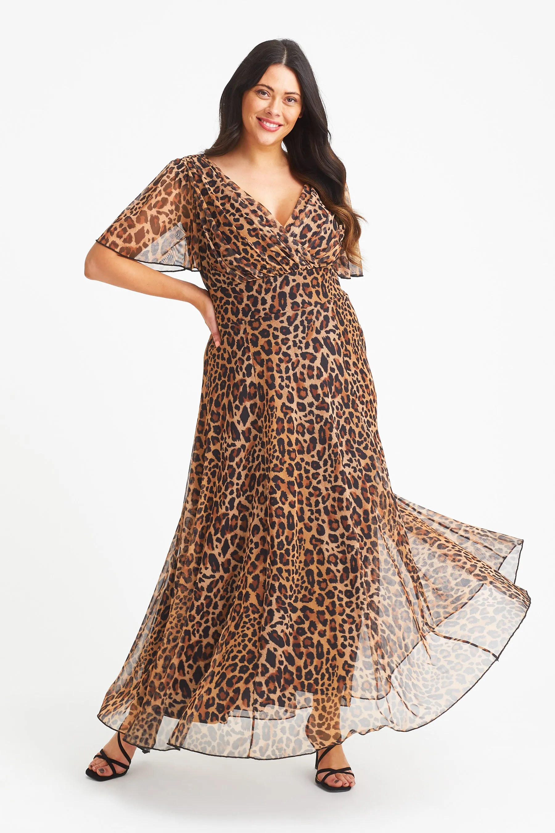 Isabelle Leopard Print Float Sleeve Maxi Dress
