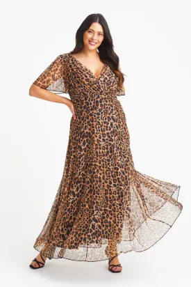 Isabelle Leopard Print Float Sleeve Maxi Dress