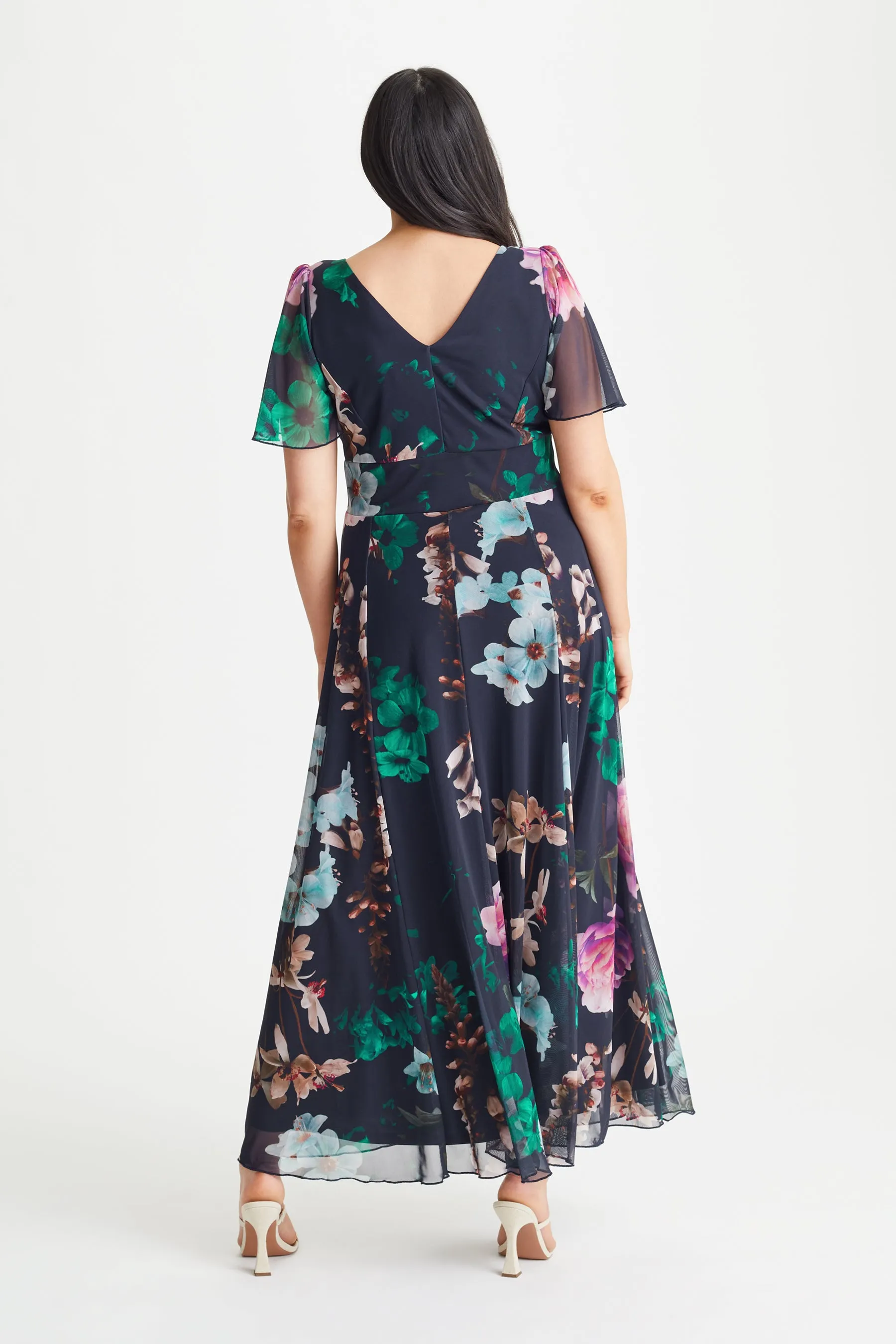 Isabelle Navy Magenta Float Sleeve Maxi Dress