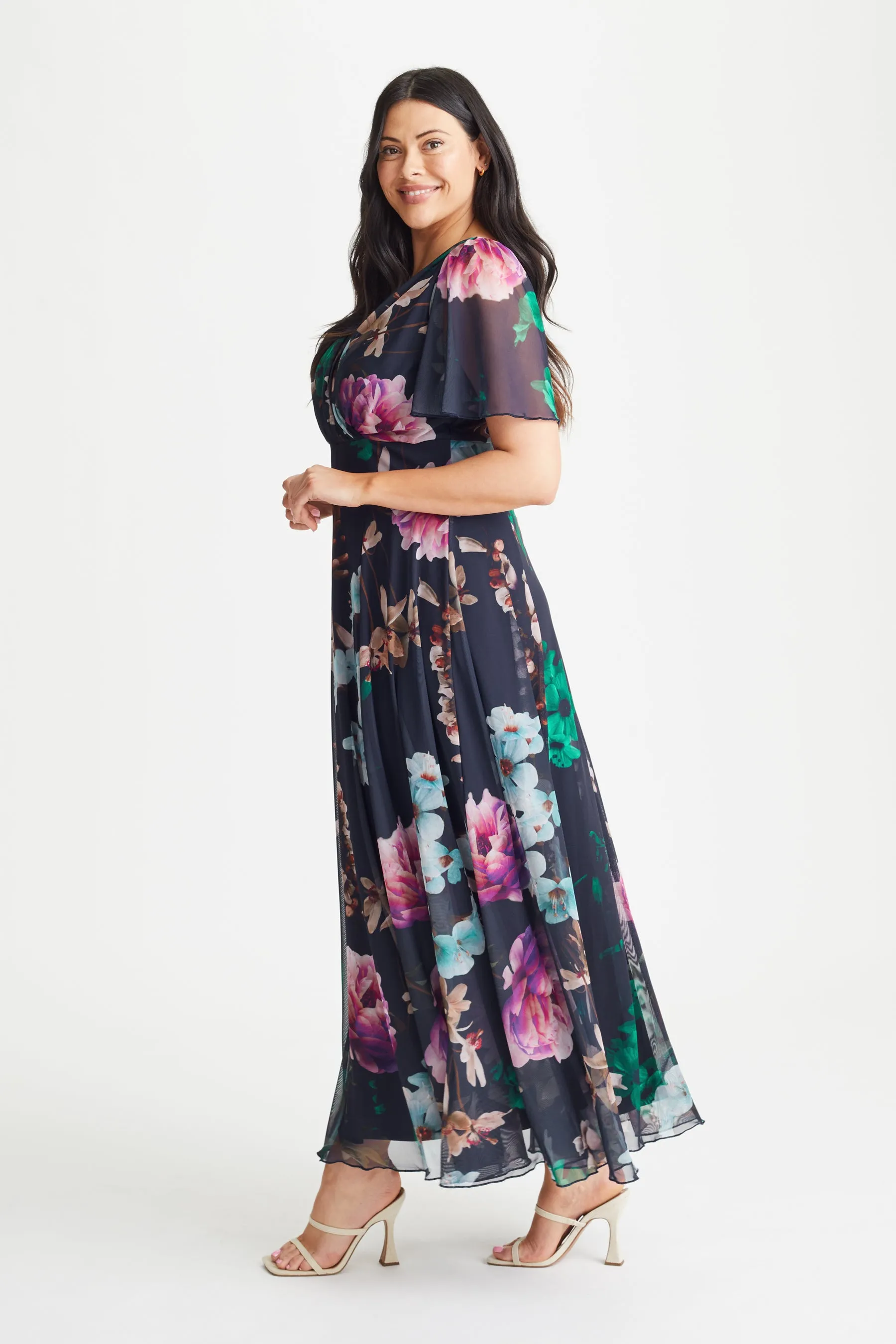 Isabelle Navy Magenta Float Sleeve Maxi Dress
