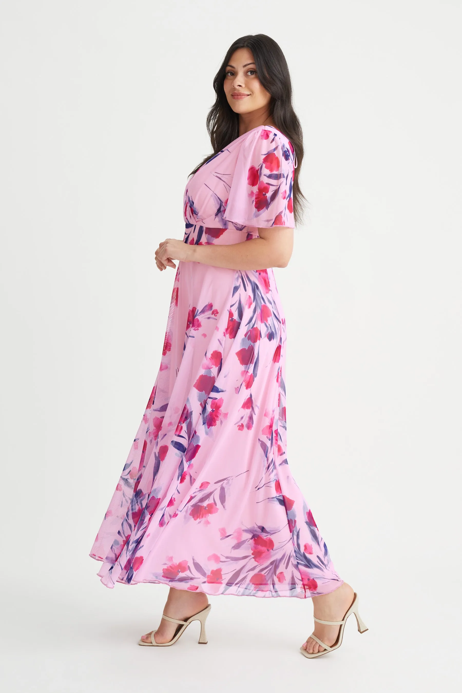 Isabelle Pink Rose Float Sleeve Maxi Dress