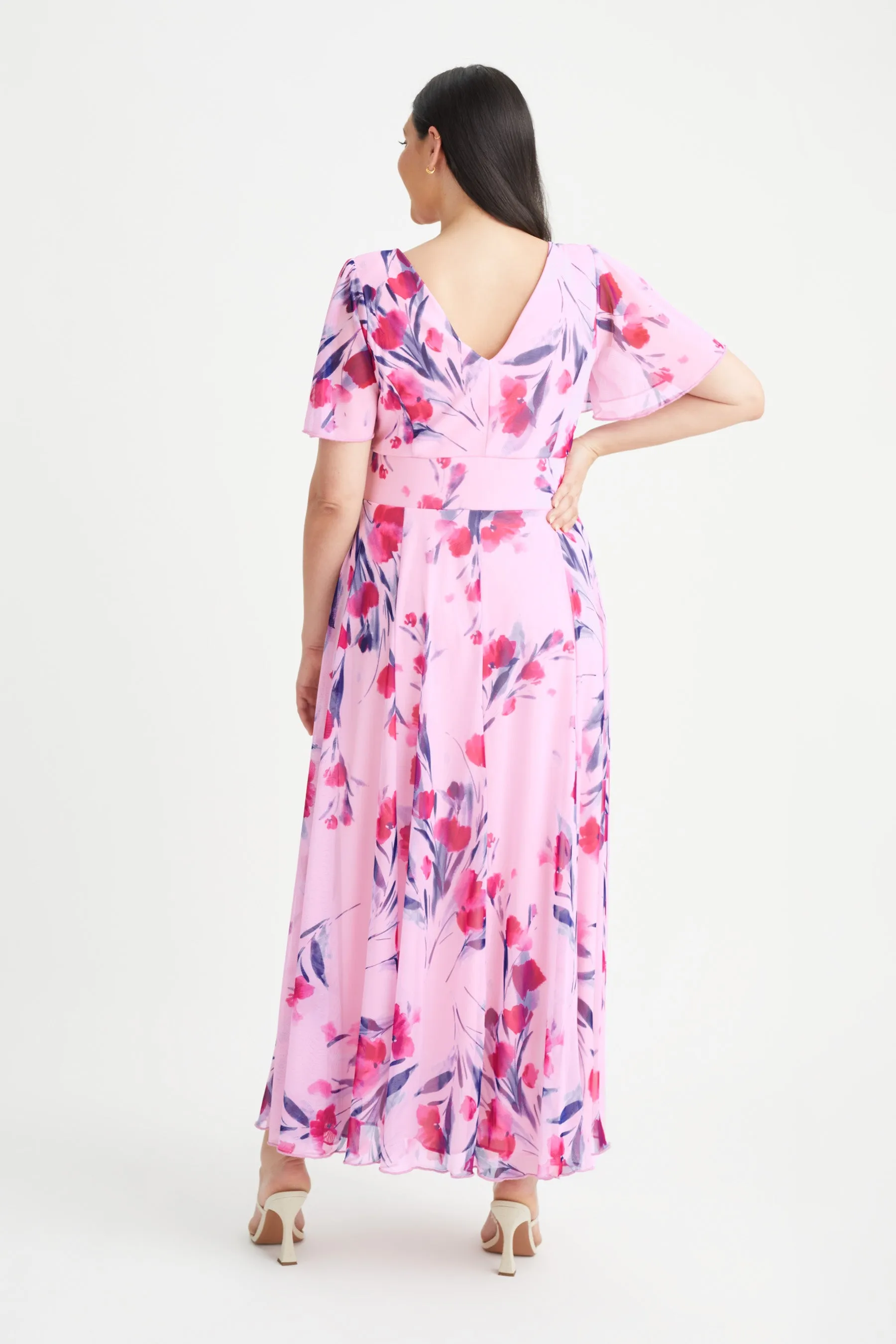 Isabelle Pink Rose Float Sleeve Maxi Dress