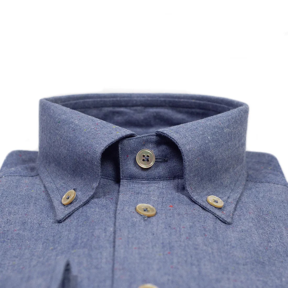 Japanese donegal denim cotton shirt, buttoned collar (restock)