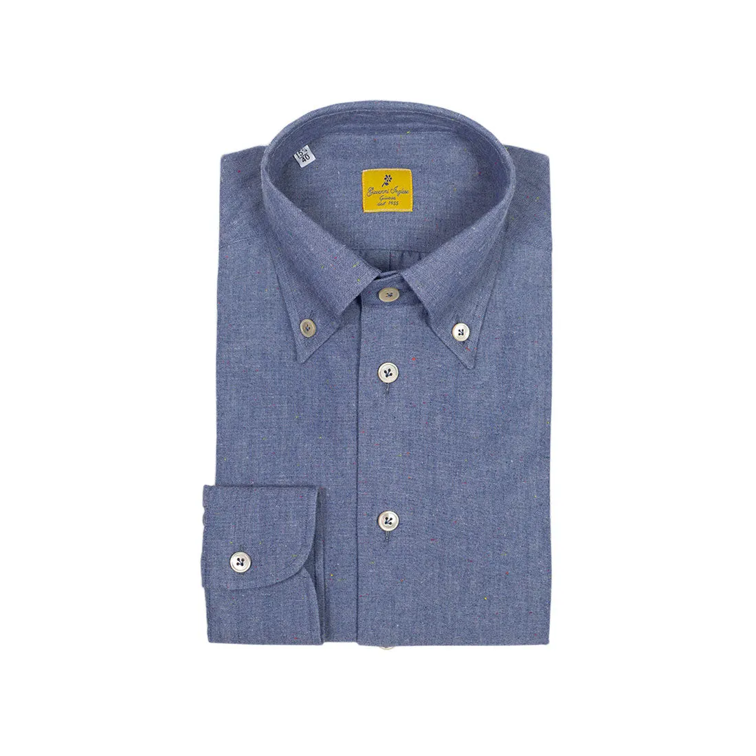 Japanese donegal denim cotton shirt, buttoned collar (restock)