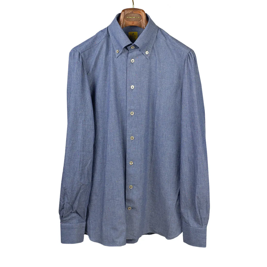 Japanese donegal denim cotton shirt, buttoned collar (restock)