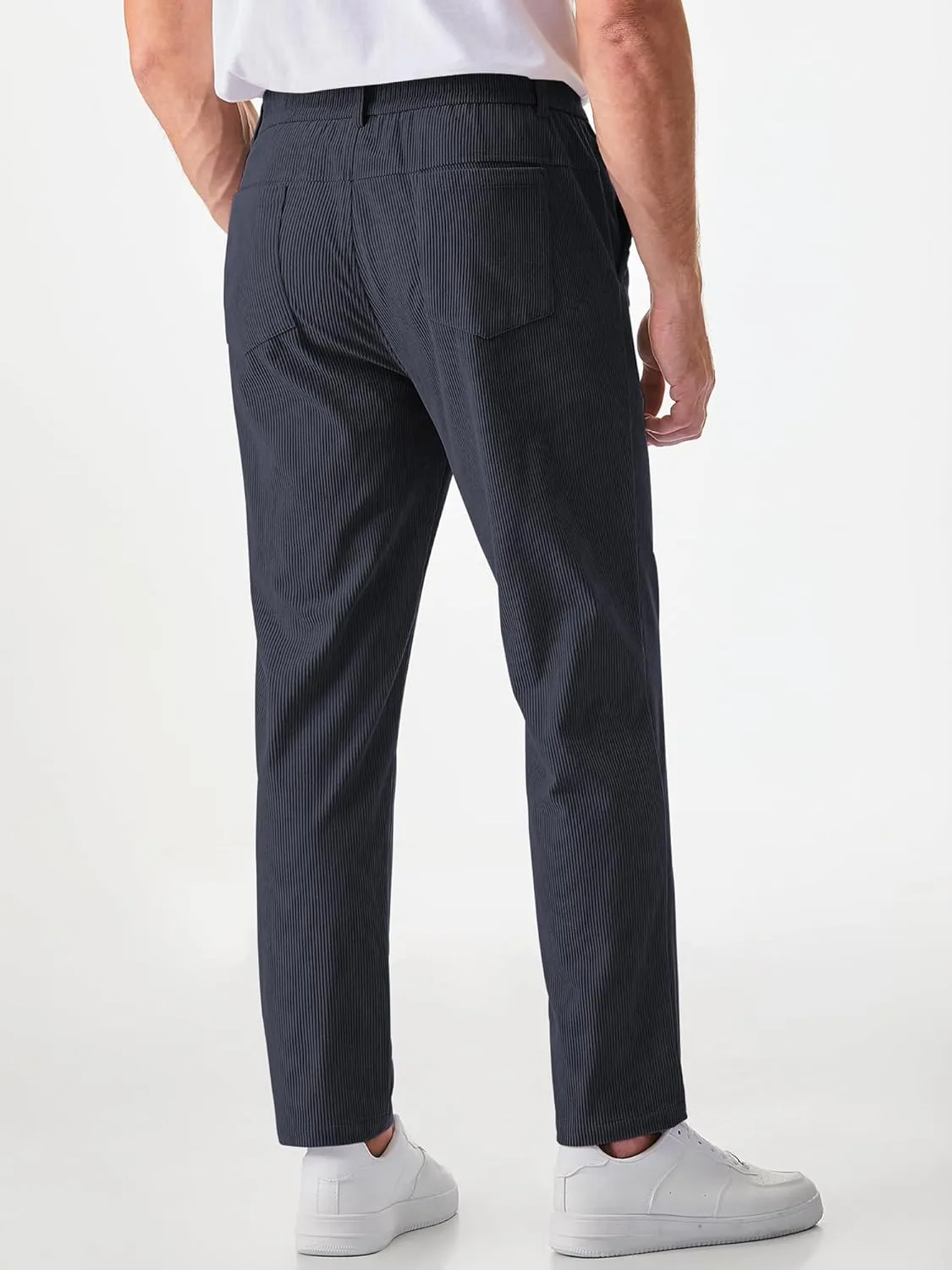 JMIERR Mens Casual Corduroy Pants Flat Front Elastic Waistband Stretch Straight Leg Slim Fit Dress Pant with Pockets