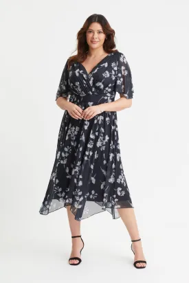 Julie Black Floral Hanky Hem Dress