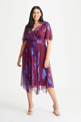 Julie Magenta Blue Hanky Hem Dress