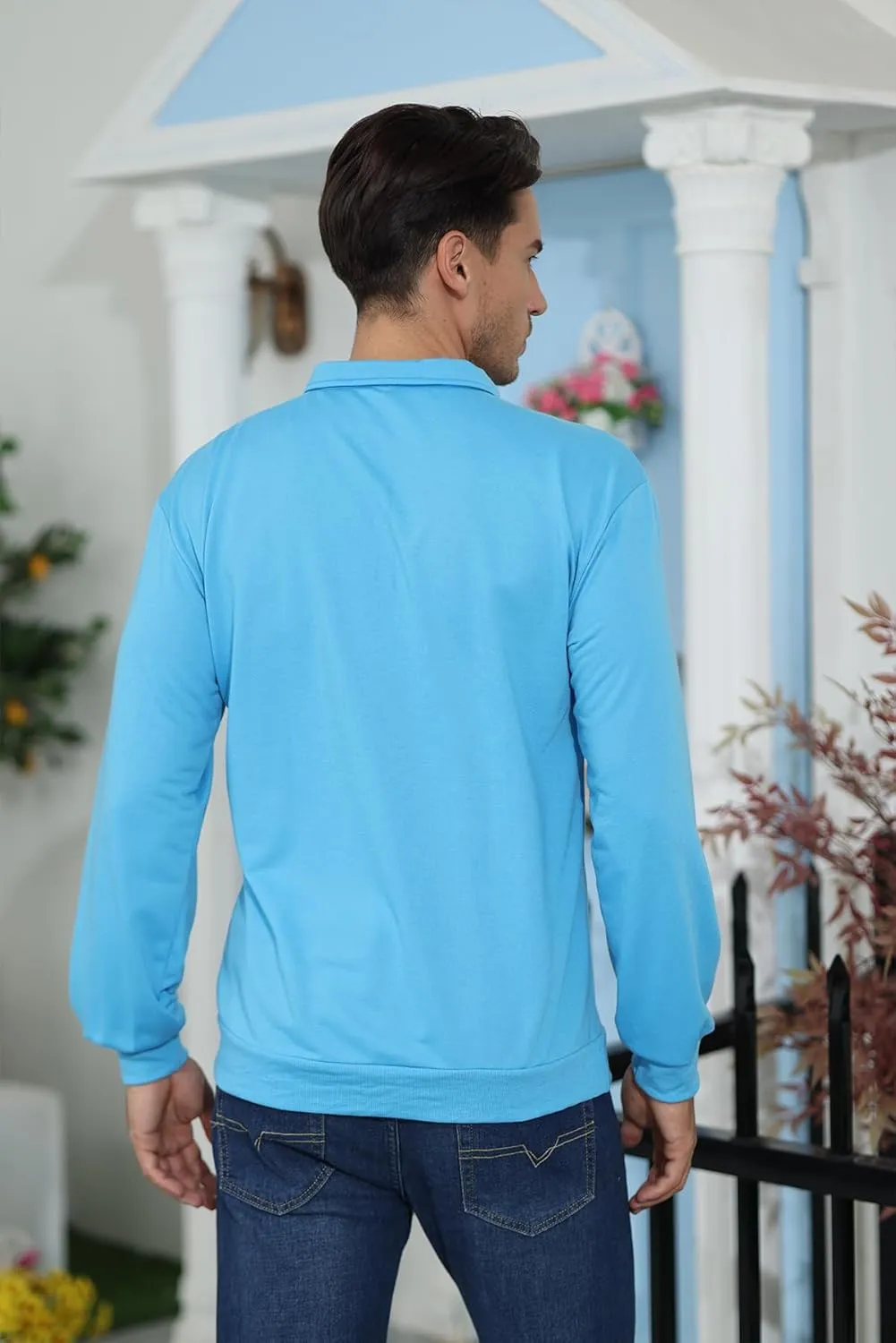 Lexiart Mens Long Sleeve Polo Shirts-Casual Thermal Loose Fit Pullover Quarter Zip Sweatshirts
