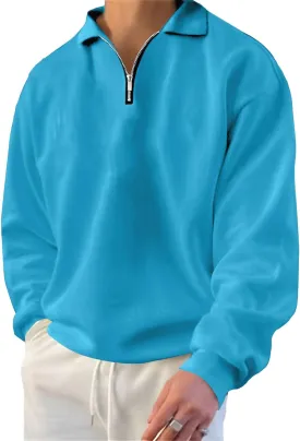 Lexiart Mens Long Sleeve Polo Shirts-Casual Thermal Loose Fit Pullover Quarter Zip Sweatshirts