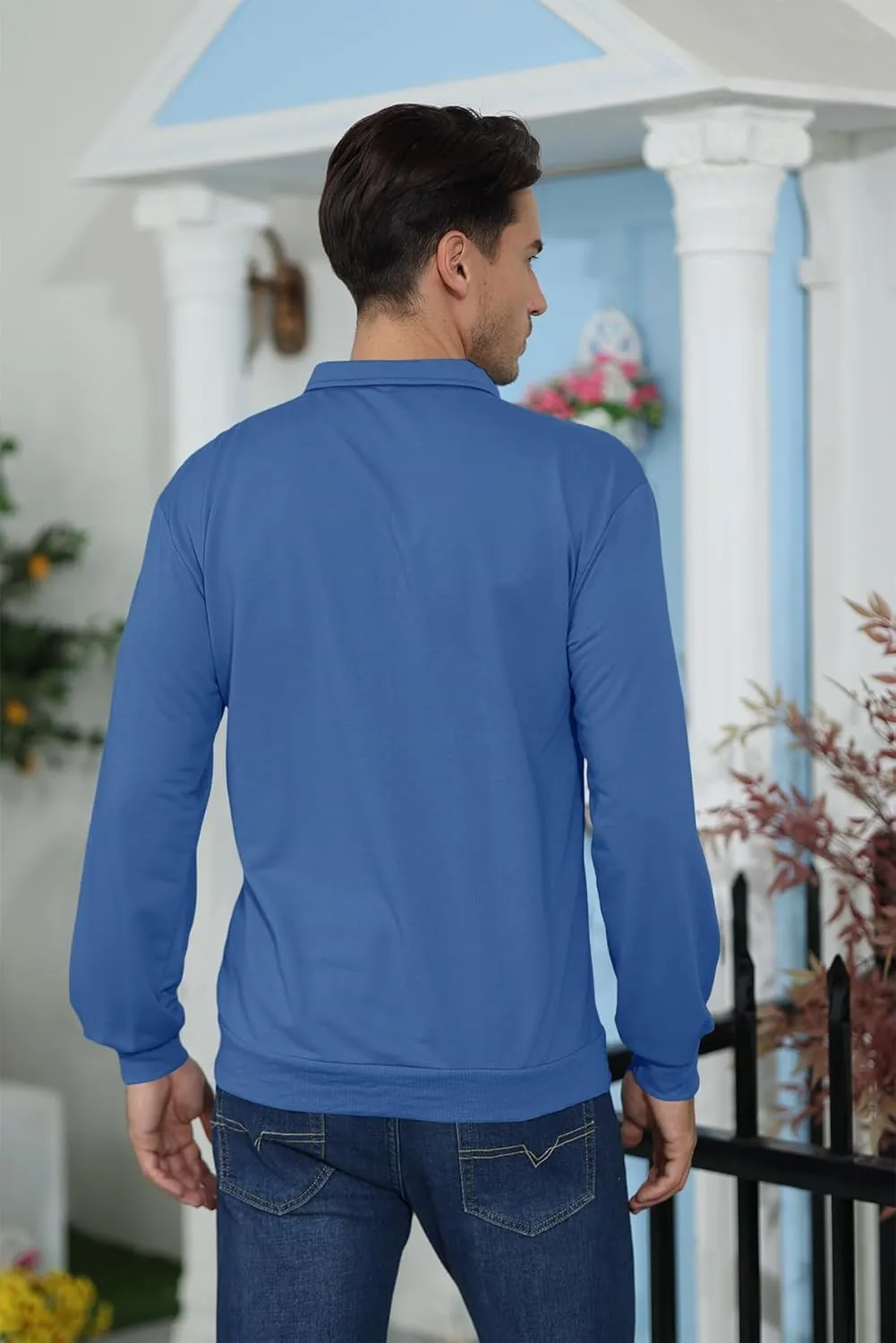 Lexiart Mens Long Sleeve Polo Shirts-Casual Thermal Loose Fit Pullover Quarter Zip Sweatshirts