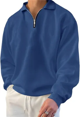 Lexiart Mens Long Sleeve Polo Shirts-Casual Thermal Loose Fit Pullover Quarter Zip Sweatshirts