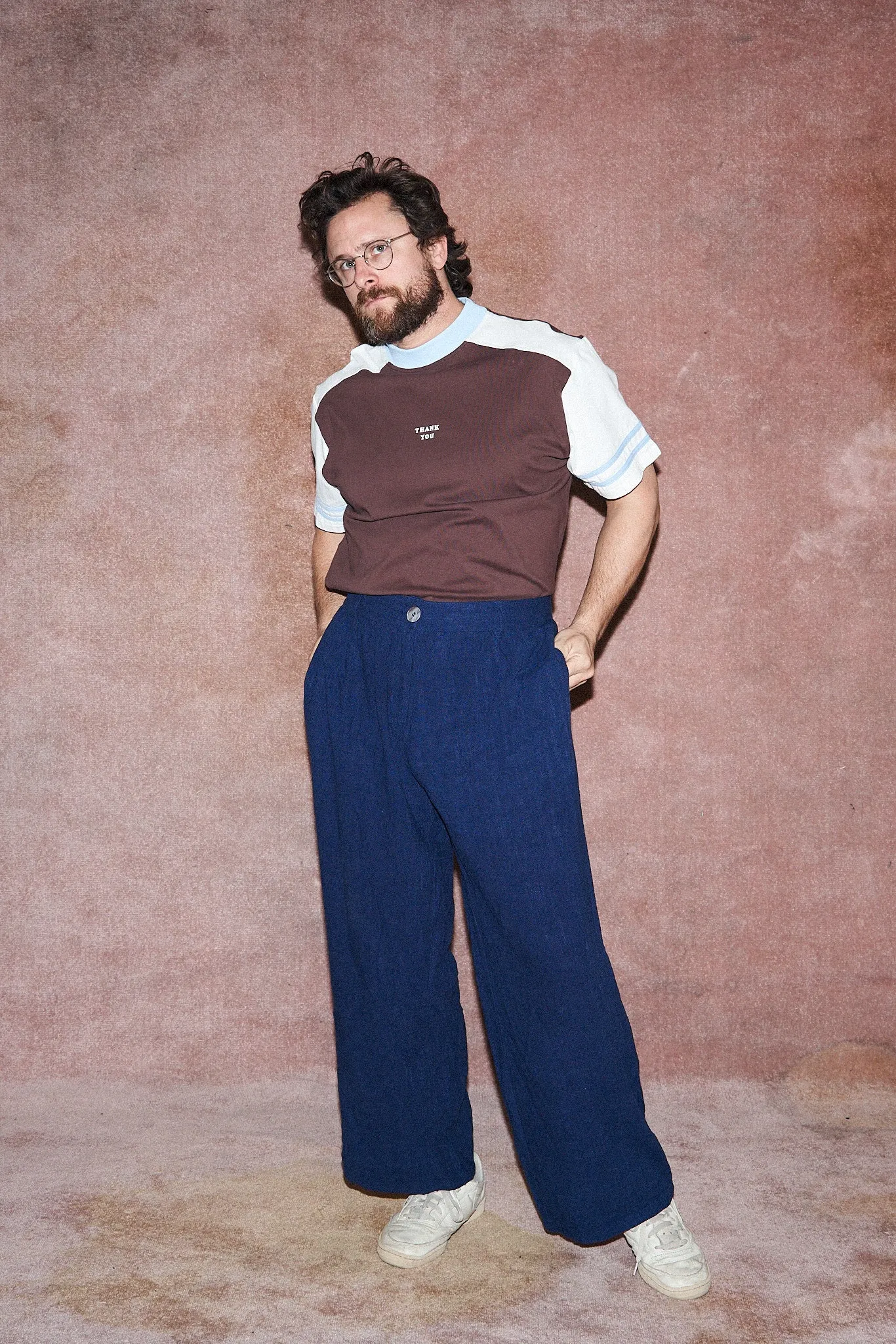 Linen Straight Leg Trousers Navy
