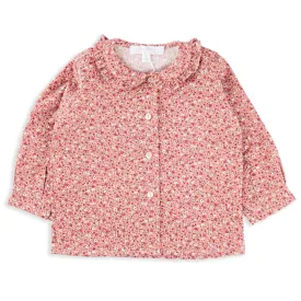 Madeline Ditsy Red Floral Blouse with Ruffle Collar