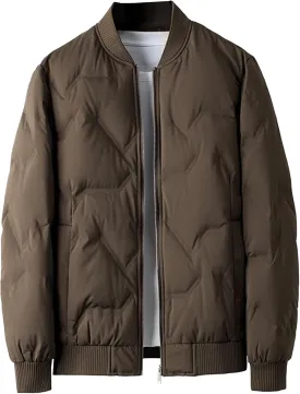 Mens Casual Bomber Jacket Full Zip Warm Winter Padded Coats Outwear Windproof Quilted Varsity Baseball Jacket
