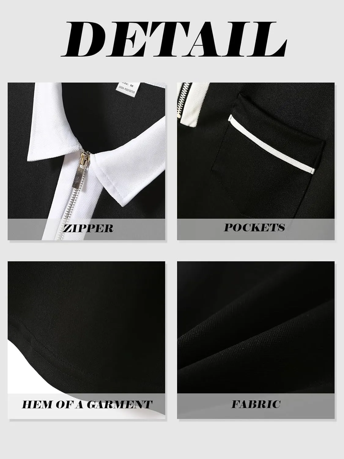 Men's Long Sleeve Polo Shirt Casual Zip Polo Shirt Classic Collared Golf Shirt with Pocket