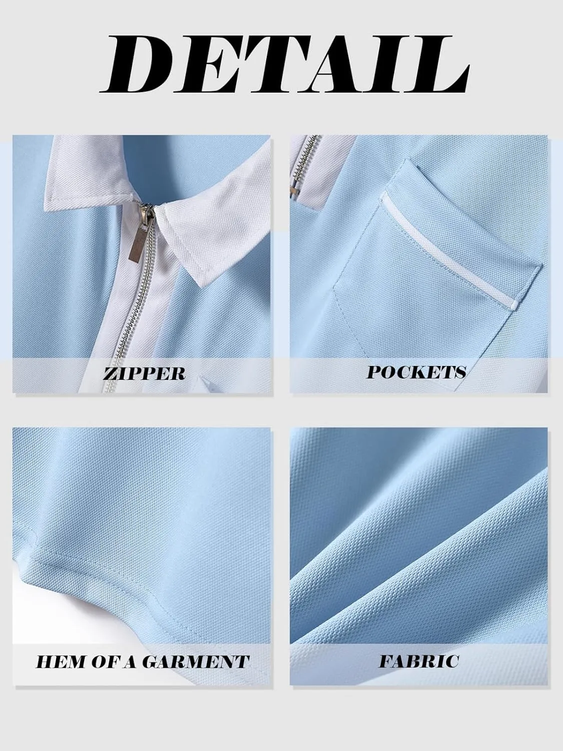 Men's Long Sleeve Polo Shirt Casual Zip Polo Shirt Classic Collared Golf Shirt with Pocket