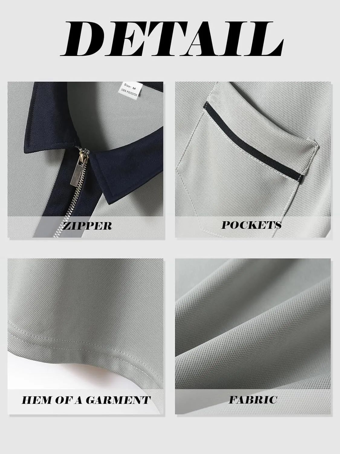Men's Long Sleeve Polo Shirt Casual Zip Polo Shirt Classic Collared Golf Shirt with Pocket