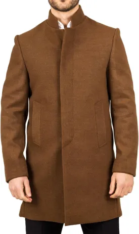 Men's Overcoat Stand Collar Wool Blend Classic Trench Coat Winter Jacket