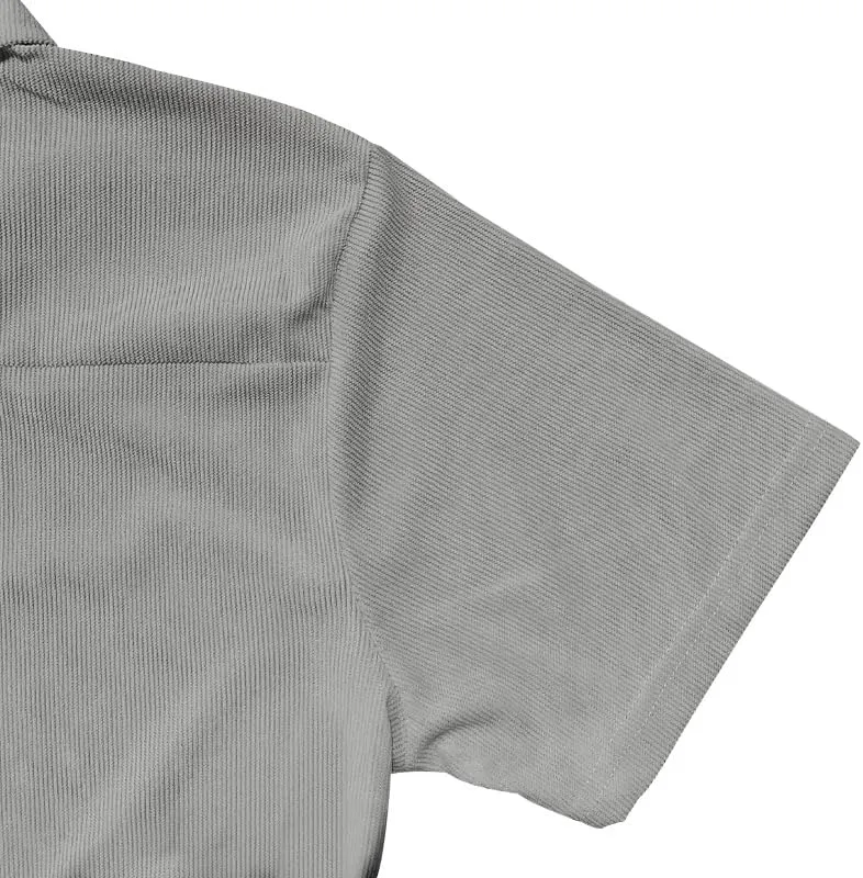 Mens Polo Shirts Casual Quarter Zip up Corduroy Ribbed Polo T Shirts Summer Short Sleeve Lightweight Golf Shirts