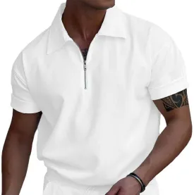 Mens Polo Shirts Casual Quarter Zip up Corduroy Ribbed Polo T Shirts Summer Short Sleeve Lightweight Golf Shirts