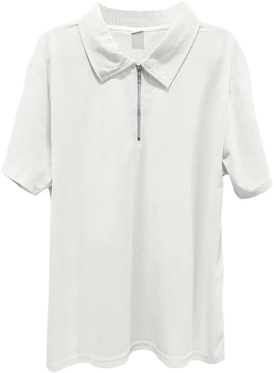 Mens Polo Shirts Casual Quarter Zip up Corduroy Ribbed Polo T Shirts Summer Short Sleeve Lightweight Golf Shirts