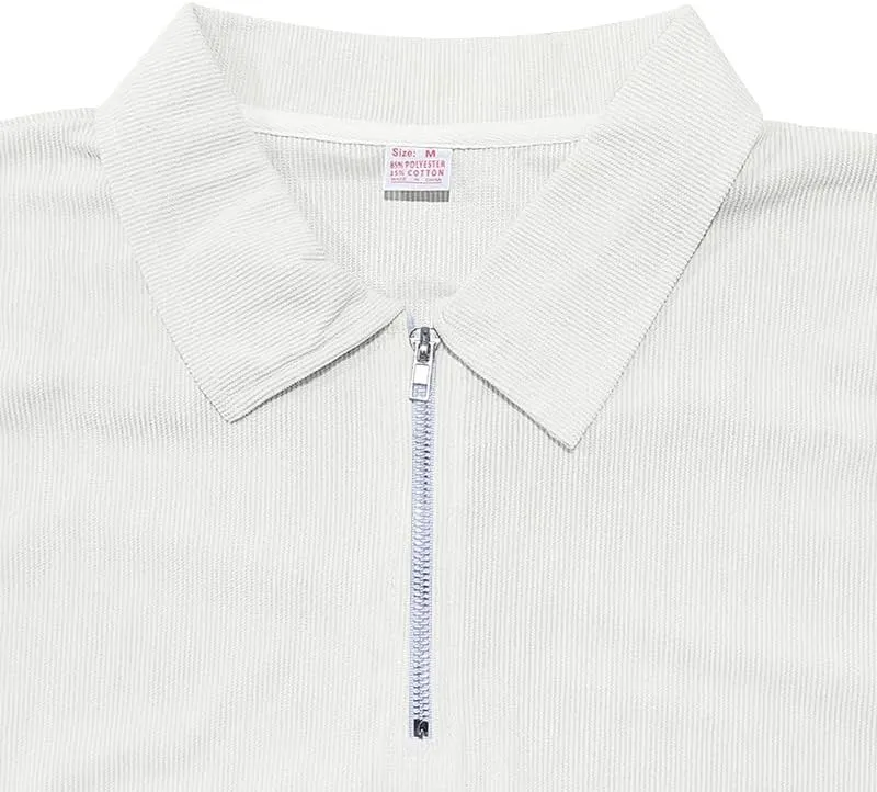 Mens Polo Shirts Casual Quarter Zip up Corduroy Ribbed Polo T Shirts Summer Short Sleeve Lightweight Golf Shirts