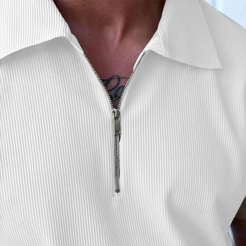 Mens Polo Shirts Casual Quarter Zip up Corduroy Ribbed Polo T Shirts Summer Short Sleeve Lightweight Golf Shirts