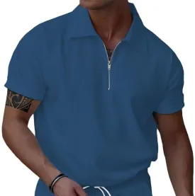 Mens Polo Shirts Casual Quarter Zip up Corduroy Ribbed Polo T Shirts Summer Short Sleeve Lightweight Golf Shirts