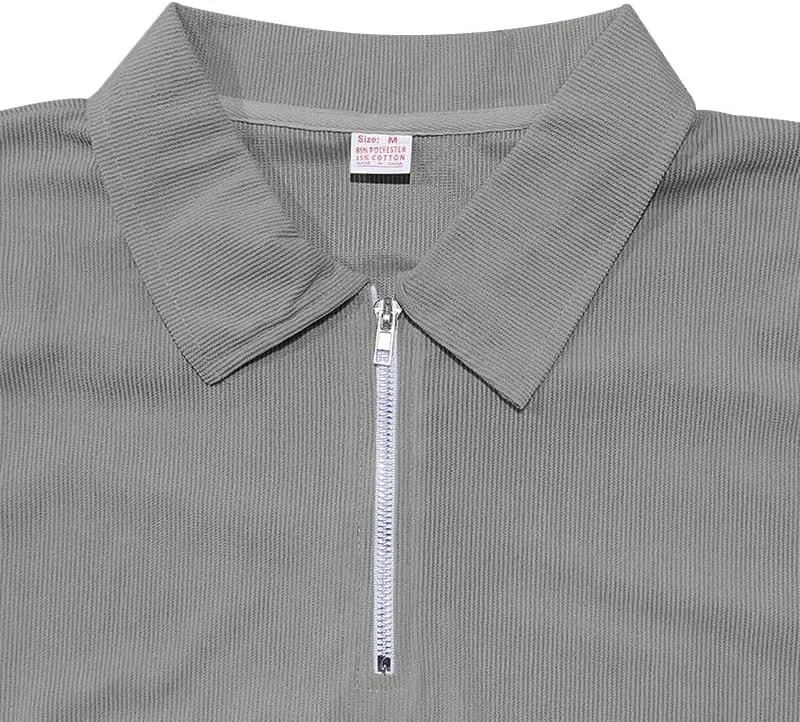Mens Polo Shirts Casual Quarter Zip up Corduroy Ribbed Polo T Shirts Summer Short Sleeve Lightweight Golf Shirts