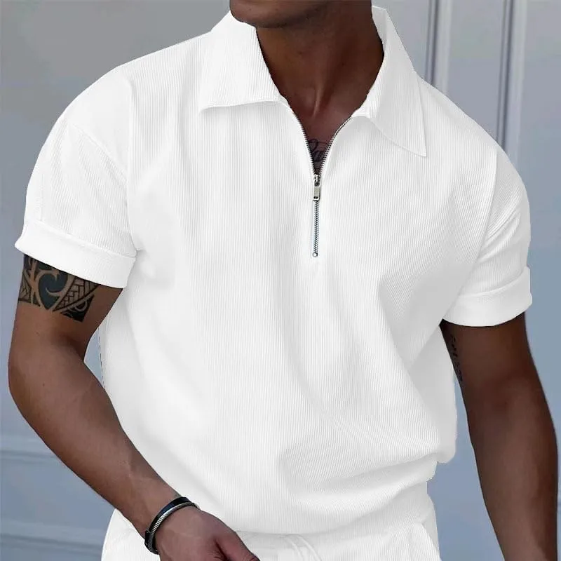 Mens Polo Shirts Casual Quarter Zip up Corduroy Ribbed Polo T Shirts Summer Short Sleeve Lightweight Golf Shirts