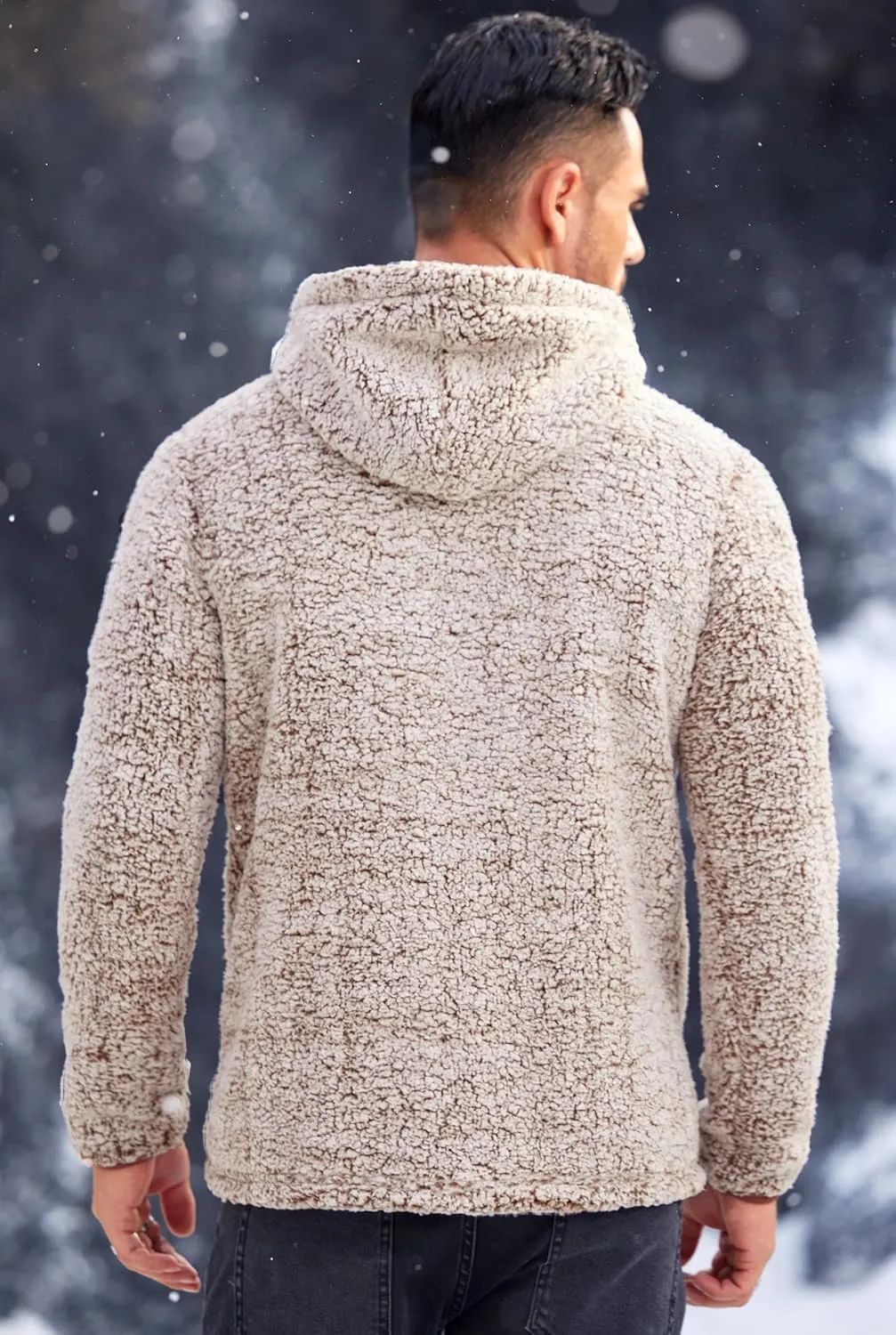Men's Sherpa Zipper Hoodie Fuzzy Fleece Jacket Color Block Thermal Cardigan with Pockets (S-XXL)
