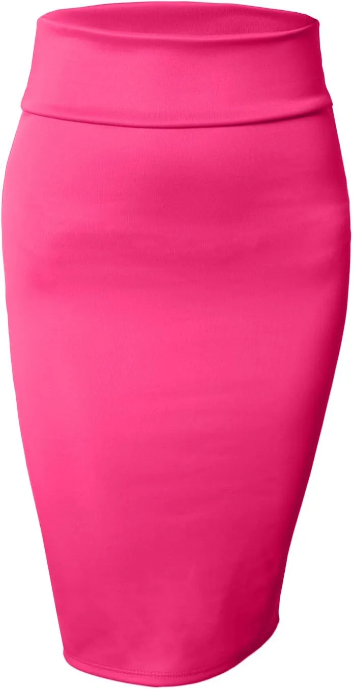 NE PEOPLE Women's Midi Skirt  Stretch Knit Bodycon Slim Fit Office Elastic Waist Pencil Solid Skirt Made in USA