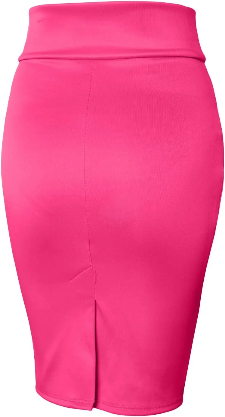 NE PEOPLE Women's Midi Skirt  Stretch Knit Bodycon Slim Fit Office Elastic Waist Pencil Solid Skirt Made in USA